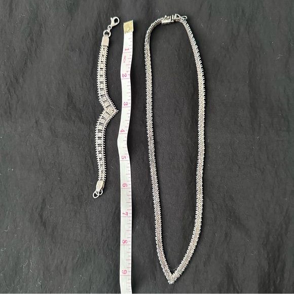 Vintage Mexico Chevron V-Shaped Sterling Silver Necklace + Bracelet - Picture 2 of 3